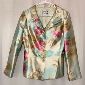Teri Jon Women's Silk Floral Blazer - Pink and Gold